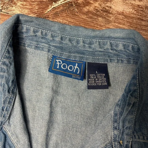 Disney | VGUC Vintage! Winnie the Pooh Blue Denim Vest Shirt, Large - Picture 7 of 7